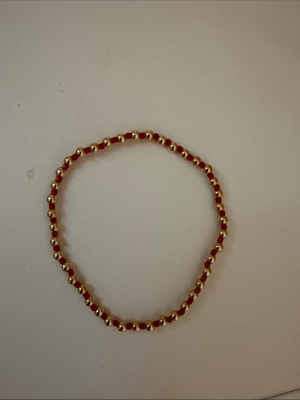 REAL GOLD and Red Bead Stretch Bracelet